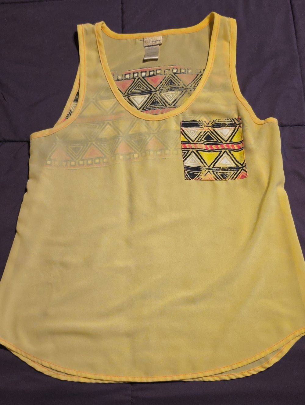 Daytrip Yellow Sheer Tank with Geometric Print Pocket